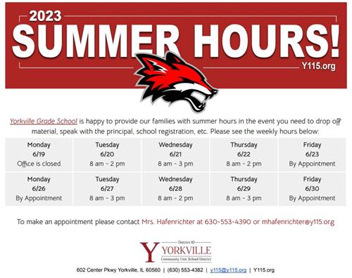 YGS Summer Hours